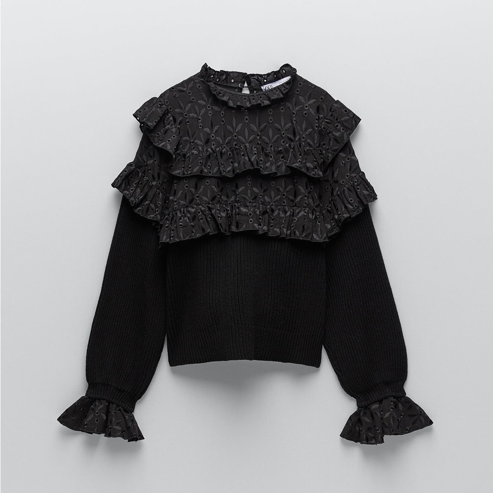 Zara nwt black lace crochet boho bohemian black knitted sweater top - Picture 4 of 7